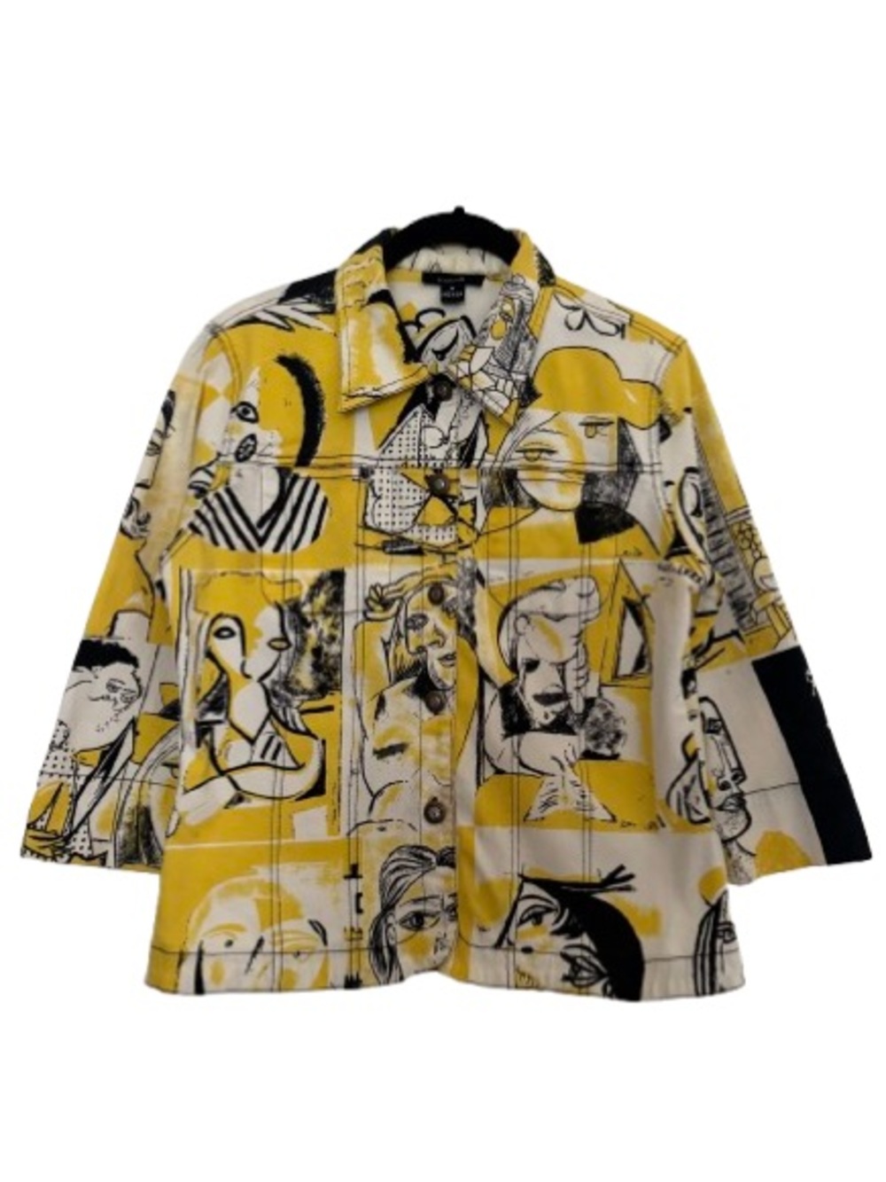 Vintage Kaktus Yellow Black Abstract Picasso Faces Artsy Button Down Jacket
